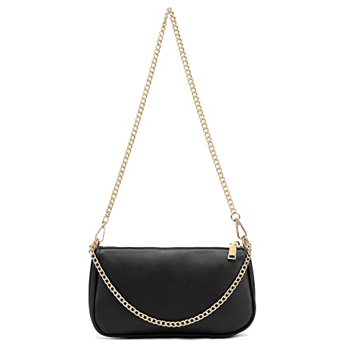 Calfland Small Shoulder Bags for Women with Mini Purse and Double Golden Chain including 2 Size Bags (Black 2)