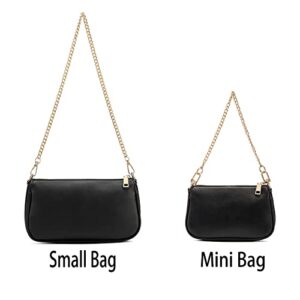 Calfland Small Shoulder Bags for Women with Mini Purse and Double Golden Chain including 2 Size Bags (Black 2)