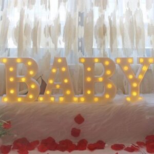 zuokemy 4 led baby marquee logo light, large baby monogram decorative light, warm white glowing letters perfect for baby shower party, birthday party, home bedroom nursery table wall decor (baby)