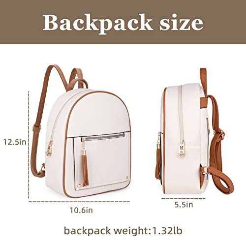 Montana West Anti Theft Mini Backpack Purse for Women Cute School Backpack for Teen Girls with Secured Zipper & Tassel, Beige & Brown