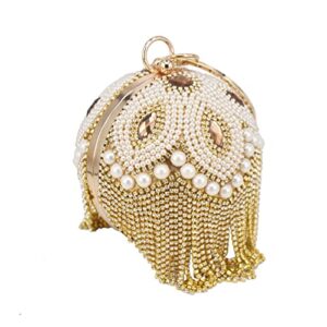 YLLWH Beaded Ball Evening Bags with Tassels Women Wedding Bags Party Handbags Crystal Clutch Bags Chain Shoulder Bags