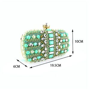 YLLWH Diamond Clutch Bags for Women Pearl Beading Handbag Bling Green Rhinestone Women's Evening Bags Wedding