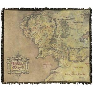 logovision the lord of the rings blanket, 50″x60″ map of middle earth woven tapestry cotton blend fringed throw blanket