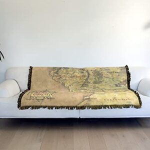 LOGOVISION The Lord of The Rings Blanket, 50"x60" Map of Middle Earth Woven Tapestry Cotton Blend Fringed Throw Blanket