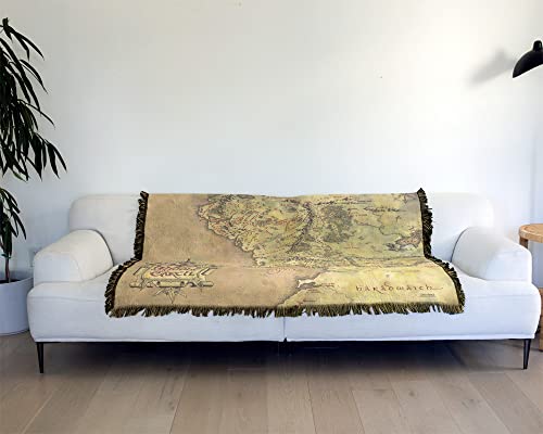 LOGOVISION The Lord of The Rings Blanket, 50"x60" Map of Middle Earth Woven Tapestry Cotton Blend Fringed Throw Blanket