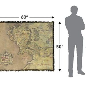 LOGOVISION The Lord of The Rings Blanket, 50"x60" Map of Middle Earth Woven Tapestry Cotton Blend Fringed Throw Blanket