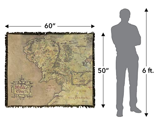 LOGOVISION The Lord of The Rings Blanket, 50"x60" Map of Middle Earth Woven Tapestry Cotton Blend Fringed Throw Blanket