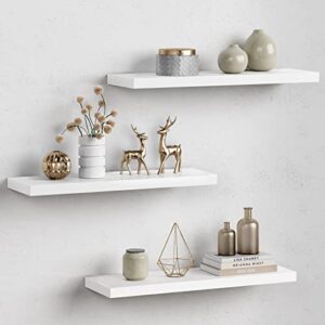 white floating shelves for wall decor, 24 inches long wall shelves for bedroom storage, large deep wall mounted shelves for bathroom towels, laundry living room, kitchen, closet, set of 3
