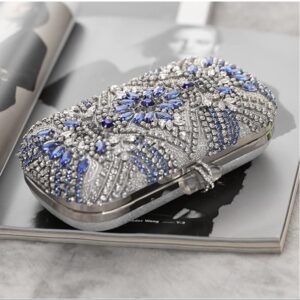 YLLWH Women Clutch Party Blue Evening Bag Wedding Purse Crystal Chain Shoulder Bag Rhinestone Female Clutch