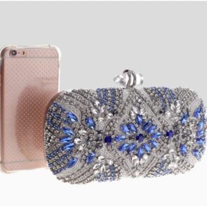 YLLWH Women Clutch Party Blue Evening Bag Wedding Purse Crystal Chain Shoulder Bag Rhinestone Female Clutch