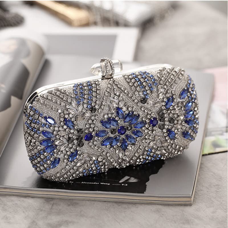 YLLWH Women Clutch Party Blue Evening Bag Wedding Purse Crystal Chain Shoulder Bag Rhinestone Female Clutch