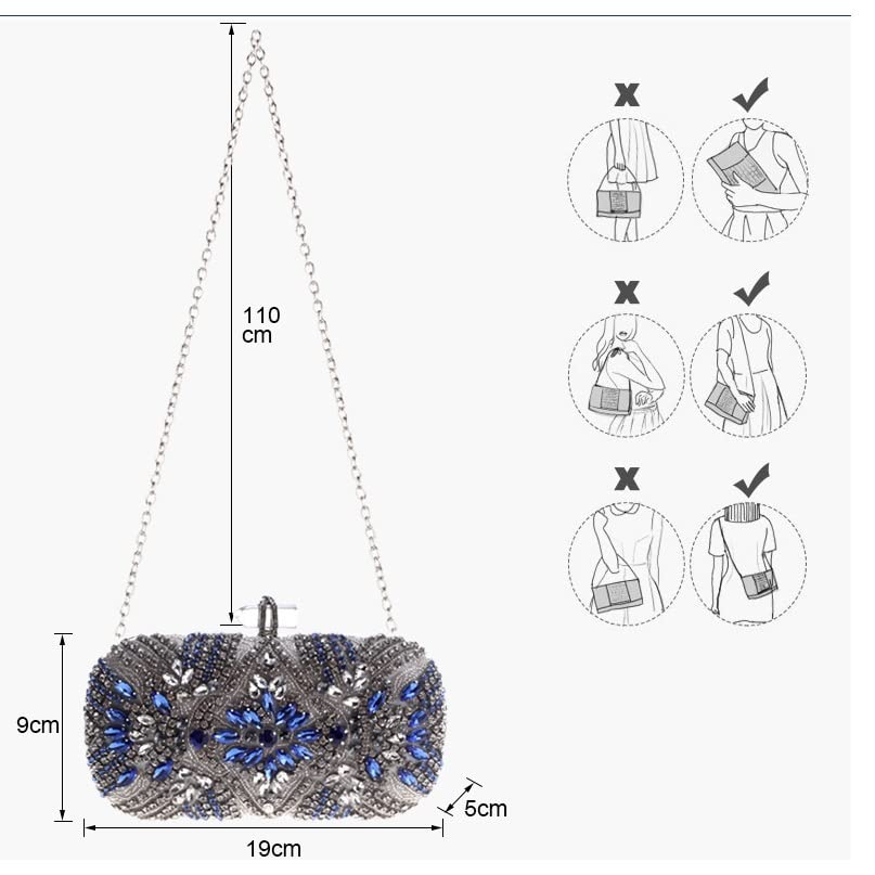 YLLWH Women Clutch Party Blue Evening Bag Wedding Purse Crystal Chain Shoulder Bag Rhinestone Female Clutch