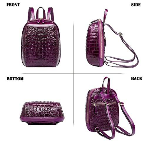 Small Leather Backpack Purse for women Crocodile Designer Fashion Bag (Purple)