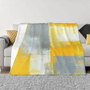 yellow grey abstract soft flannel fleece blanket breathable throw blanket halloween chirstmas days rustic cozy blanket for couch sofa bed living room suitable for all season 50×60 inch