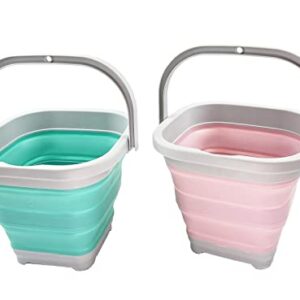 SAMMART 5L (1.3 Gallon) Collapsible Rectangular Handy Basket / Bucket (Pale Pink + Pine (Set of 2))