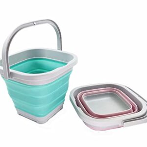 SAMMART 5L (1.3 Gallon) Collapsible Rectangular Handy Basket / Bucket (Pale Pink + Pine (Set of 2))