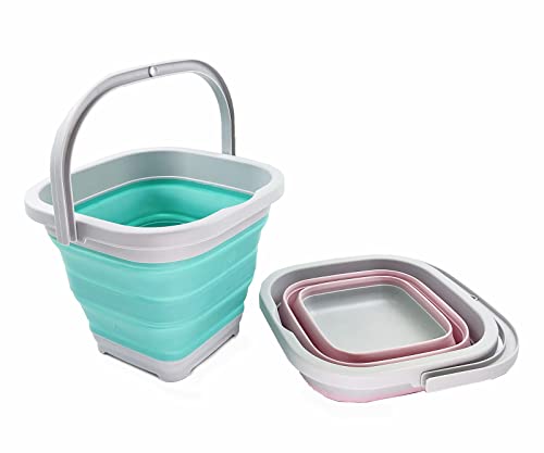 SAMMART 5L (1.3 Gallon) Collapsible Rectangular Handy Basket / Bucket (Pale Pink + Pine (Set of 2))