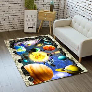 3D Outer Space Area Rugs, Universe Galaxy Starry Floor Mats, Colorful Planet Printed Throw Rugs for Kids Bedroom Living Room Soft Carpets, 2'×3'