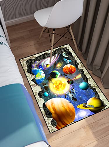 3D Outer Space Area Rugs, Universe Galaxy Starry Floor Mats, Colorful Planet Printed Throw Rugs for Kids Bedroom Living Room Soft Carpets, 2'×3'