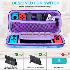 molshine Carrying Case Compatible with Nintendo Switch OLED Model 2021/Switch 2017,Hard Shell Shockproof Protective Cover Travel Bag with Handle/10 Game Cartridges for Console Joy-Con (Purple Wave)