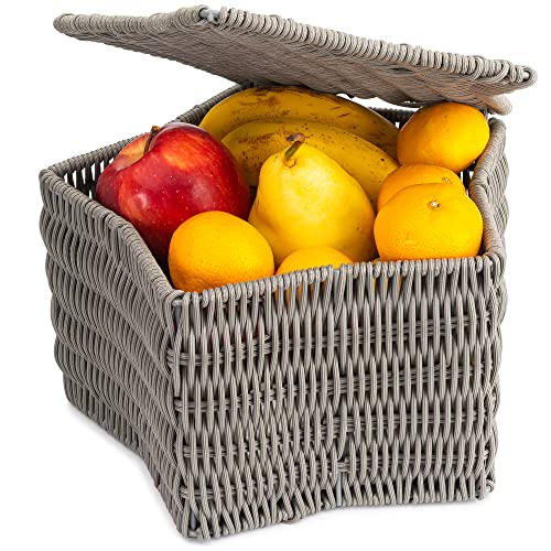 Star-Shaped Gray Wicker Basket with Lid, 10''L x 10''W x 6''H, basket with lid decorative storage, rattan storage basket with lid, decorative basket with lid, woven baskets for storage, small basket