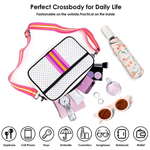 Crossbody Bags for Women, Neoprene Crossbody Bag, Neoprene Cross Body Bags Purses for Women Trendy Crossbody Bag,Women's Crossbody Handbags,Christmas Birthday Gifts for Teenage Girls(White Perforated)