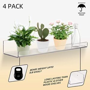 LUOBAO Acrylic 15" Invisible Floating Wall Ledge Display Shelves,Floating Wall Bookshelf,Nail Polish Rack,Wall Mounted Shelf,Clear (4 Pack - 4mm)