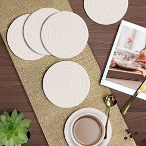 GeeRic 6 Pcs Bar Coasters for Drinks, Handmade Braided Woven Drink Coaster Set, Beermat Beverage Coaster 4.3” Non Slip Coasters, White