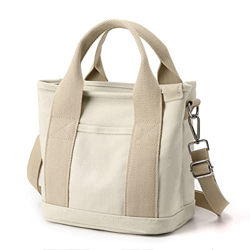 Canvas Tote Bag Mini Handbag Tote Purse with Zipper Women Canvas Crossbody Bag Purse Top Handle Satchel Handbags for Office, School, Travel