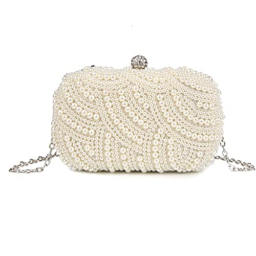 YLLWH Pearl Clutch Bags Women Purse Ladies White Hand Bags Evening Bags for Party Wedding Shoulder Bag