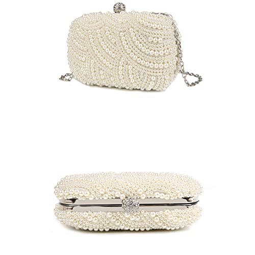 YLLWH Pearl Clutch Bags Women Purse Ladies White Hand Bags Evening Bags for Party Wedding Shoulder Bag