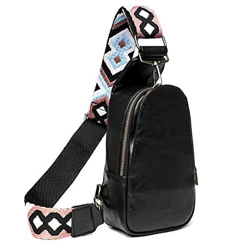 JYG Sling Bags for Women Crossbody Small PU Leather Chest Bag Guitar Strap Purse Fashion 2022 for Traveling Sporting (Black)