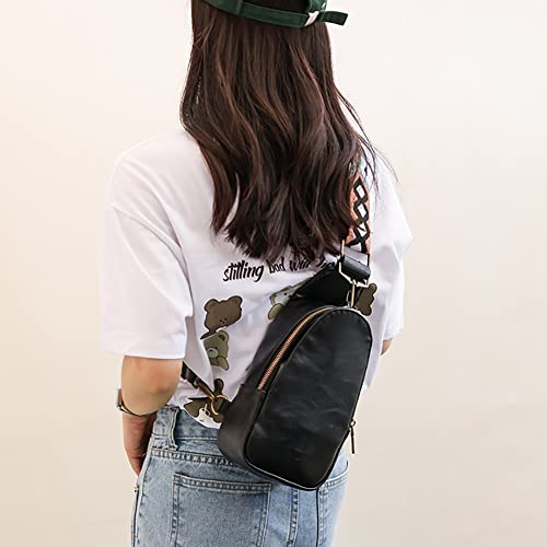 JYG Sling Bags for Women Crossbody Small PU Leather Chest Bag Guitar Strap Purse Fashion 2022 for Traveling Sporting (Black)