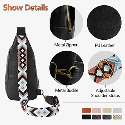 JYG Sling Bags for Women Crossbody Small PU Leather Chest Bag Guitar Strap Purse Fashion 2022 for Traveling Sporting (Black)