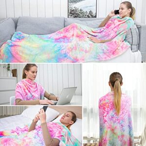 Elegear Tie Dye Hug Throw TV Blanket - Lazy Phone Blankets Keep Your Hands Free, Soft Fleece Wrap Blankets for Couch/Bed, Cozy Fuzzy Blankets As Valentines Birthday Gifts for Mom/Adult/Women/Men/Kids