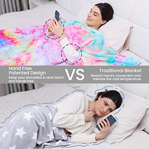 Elegear Tie Dye Hug Throw TV Blanket - Lazy Phone Blankets Keep Your Hands Free, Soft Fleece Wrap Blankets for Couch/Bed, Cozy Fuzzy Blankets As Valentines Birthday Gifts for Mom/Adult/Women/Men/Kids