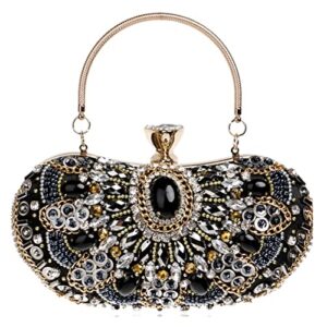 yllwh small beaded clutch purse elegant black evening bags wedding party clutch handbag metal chain shoulder bags