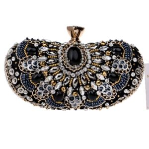 YLLWH Small Beaded Clutch Purse Elegant Black Evening Bags Wedding Party Clutch Handbag Metal Chain Shoulder Bags