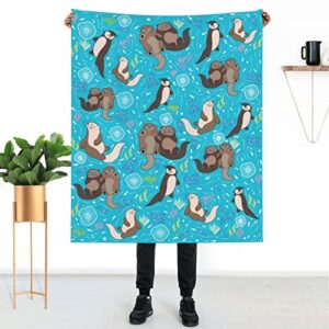 cute sea otter flannel throw blanket soft lightweight warm blanket all season sofa blanket can be used in office living room bed suitable for children adults or teenagers 60″x50″ inches