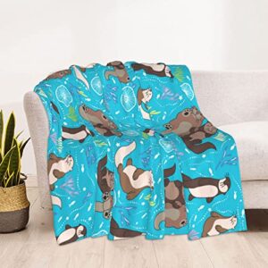 Cute Sea Otter Flannel Throw Blanket Soft Lightweight Warm Blanket All Season Sofa Blanket Can Be Used in Office Living Room Bed Suitable for Children Adults or Teenagers 60"X50" Inches
