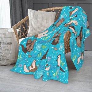 Cute Sea Otter Flannel Throw Blanket Soft Lightweight Warm Blanket All Season Sofa Blanket Can Be Used in Office Living Room Bed Suitable for Children Adults or Teenagers 60"X50" Inches