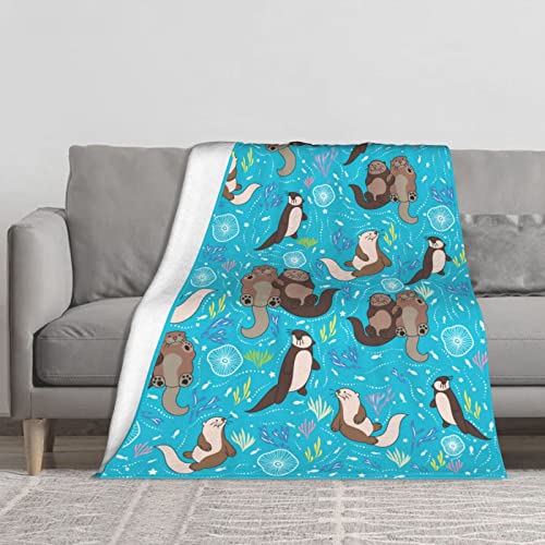 Cute Sea Otter Flannel Throw Blanket Soft Lightweight Warm Blanket All Season Sofa Blanket Can Be Used in Office Living Room Bed Suitable for Children Adults or Teenagers 60"X50" Inches