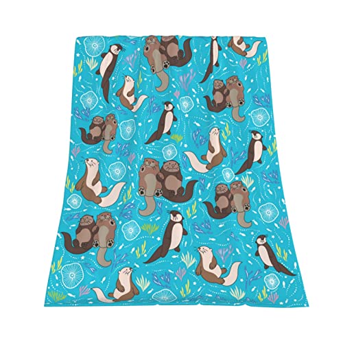 Cute Sea Otter Flannel Throw Blanket Soft Lightweight Warm Blanket All Season Sofa Blanket Can Be Used in Office Living Room Bed Suitable for Children Adults or Teenagers 60"X50" Inches