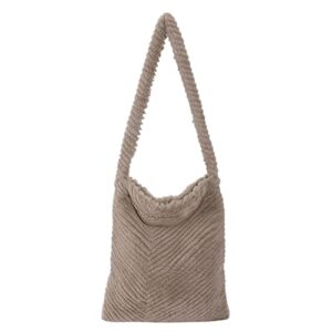 JQWYGB Fluffy Tote Bag - Soft Plush Shoulder Bag Handbag Y2K Tote Bag Aesthetic Fuzzy Purses for Women (Khaki)