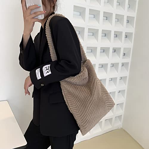 JQWYGB Fluffy Tote Bag - Soft Plush Shoulder Bag Handbag Y2K Tote Bag Aesthetic Fuzzy Purses for Women (Khaki)