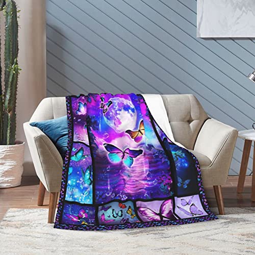 Butterfly Blanket for Women Girls Super Soft Cozy Purple Butterfly Fleece Throw Blanket Warm Fuzzy Plush Fantasy Butterfly Gifts for Women Flannel Gift Blankets for Kids Adults 50"x40"