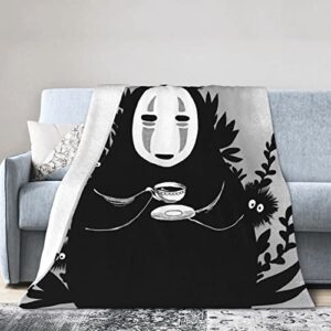 spi-rit-ed anime aw-ay no face man flannel throw blanket for couch, cute boho sherpa fleece blanket plush fluffy lightweight warm picnic sheet wall blanket for bedroom bed sofa, 40×50