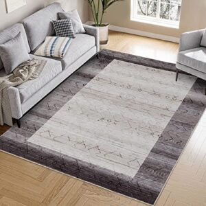 rugsreal modern geometric indoor area rug stain resistant washable rug anti slip low profile pile bordered area rug contemporary rug for living room bedroom kids room, 4′ x 6′ taupe