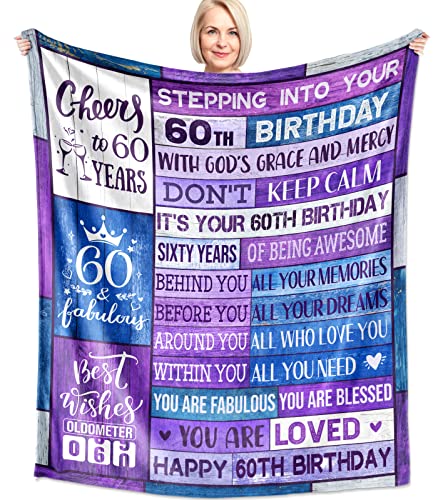 Ciuyxof 60th Birthday Gifts for Women Blanket 60th Birthday Decorations Women Men Throw Blanket Happy 1963 60th Birthday Gift Ideas for her Mom Wife (Sixty, 50 x 60 Inch)