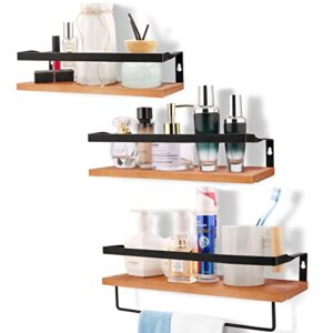 floating shelves, set of 3 bathroom shelf with towel bar, rustic wood wall-mounted display storage wall shelves, hanging shelves for living room/bathroom/kitchen/bedroom/office